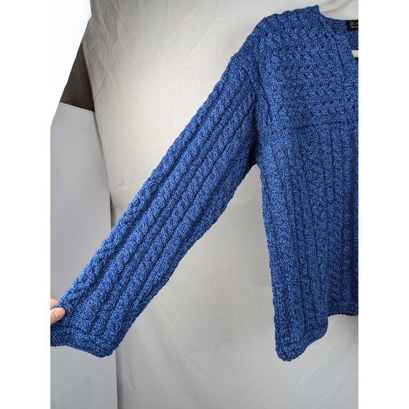Blarney Woollen Mills Wool Blue Cable Knit Chunky Sweater Cottagecore Fisherman - Picture 3 of 10